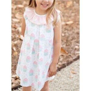 James & Lottie Girls' Pink & Mint Cupcake Ruffle Collar Dress NWT